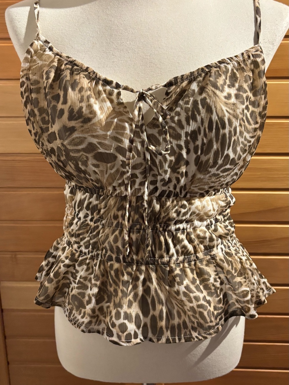 NWT Vero Moda Leopard Print Spaghetti Strap Peplum Camisole - Brown